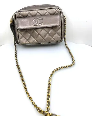 CHANEL VINTAGE CC QUILTED MATALASSE LEATHER CHAIN CAMERA BAG