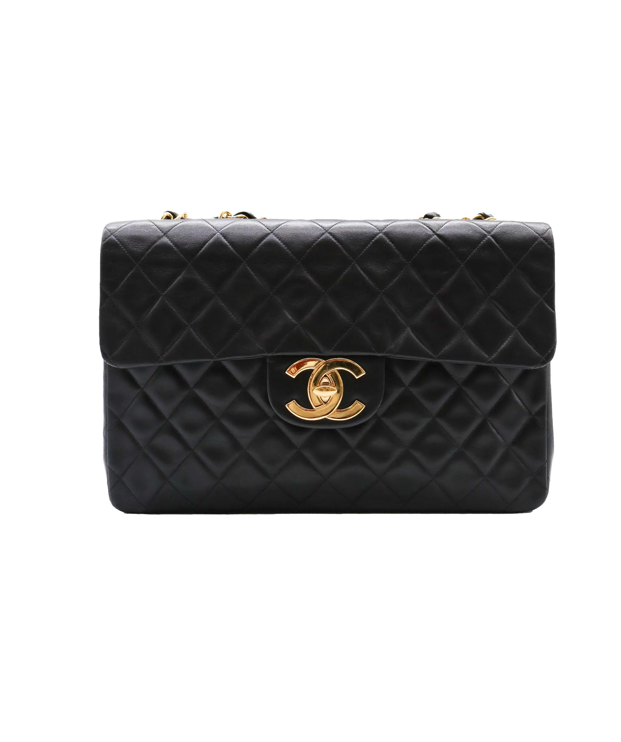 CHANEL VINTAGE MATELASSE 34 CHAIN SHOULDER BAG BLACK LAMB SKIN 90244702 DXBS0593