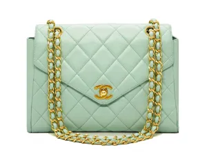 Chanel Vintage Rare Pastel Teal Lambskin Envelope Flap