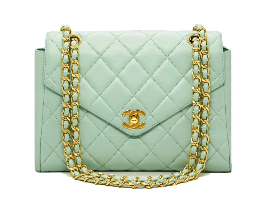 Chanel Vintage Rare Pastel Teal Lambskin Envelope Flap