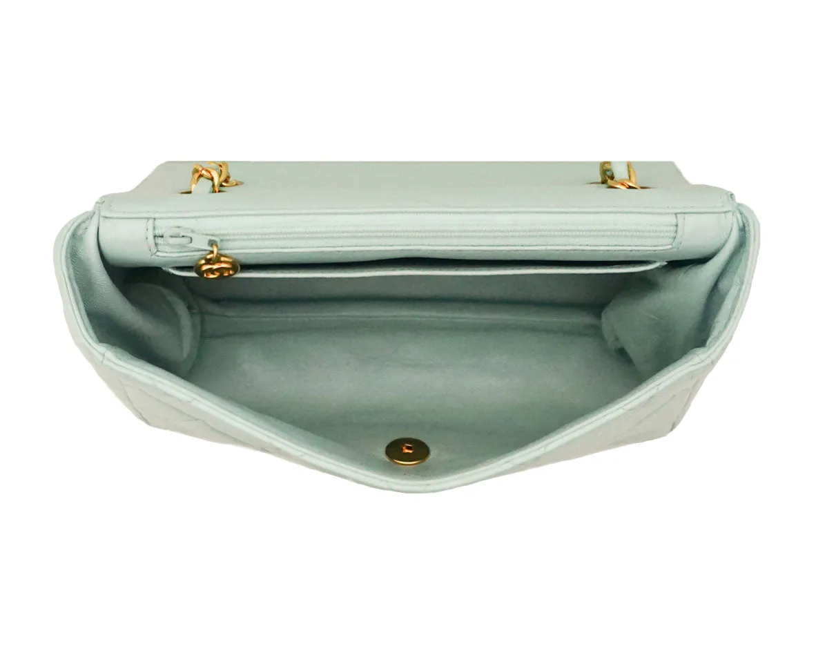 Chanel Vintage Rare Pastel Teal Lambskin Envelope Flap