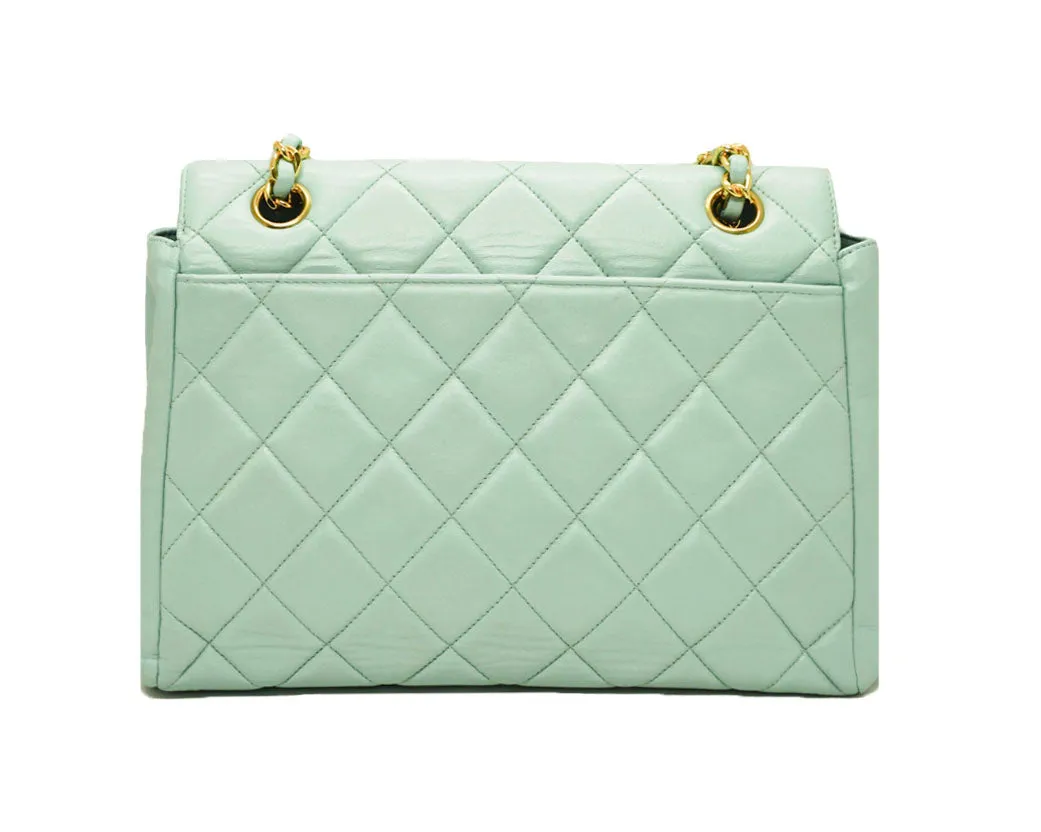Chanel Vintage Rare Pastel Teal Lambskin Envelope Flap
