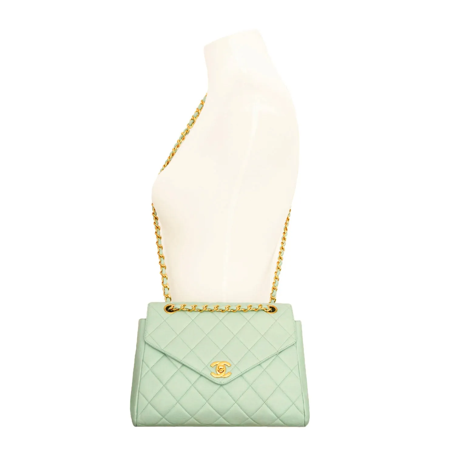 Chanel Vintage Rare Pastel Teal Lambskin Envelope Flap