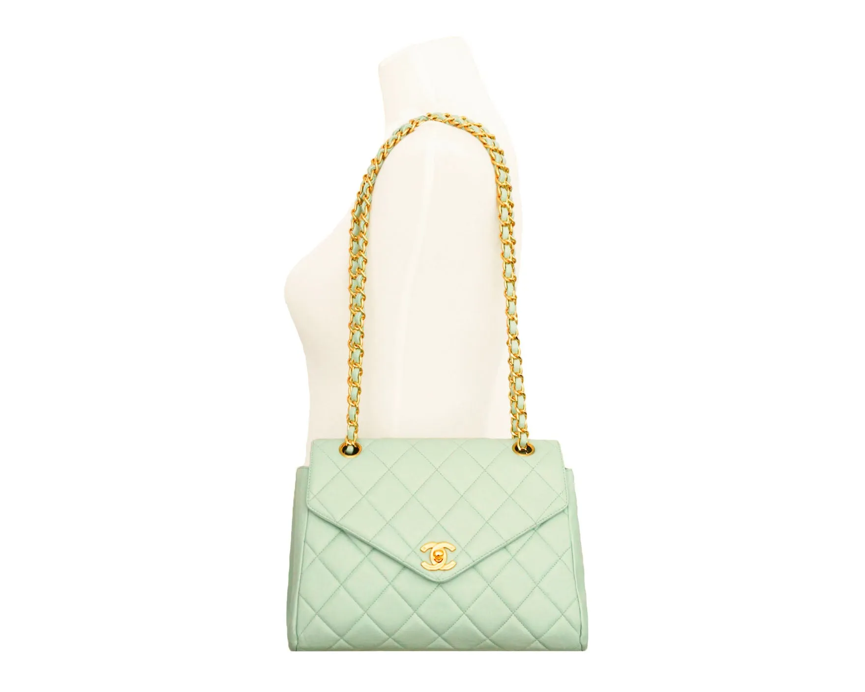 Chanel Vintage Rare Pastel Teal Lambskin Envelope Flap