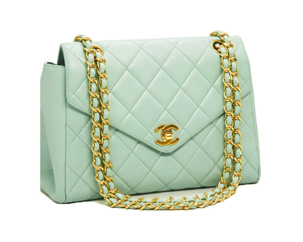 Chanel Vintage Rare Pastel Teal Lambskin Envelope Flap