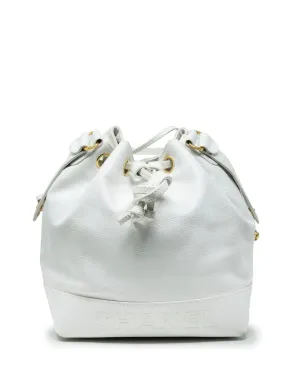 Chanel Vintage White Caviar Skin Medium Drawstring Shoulder Bag - AWL3135