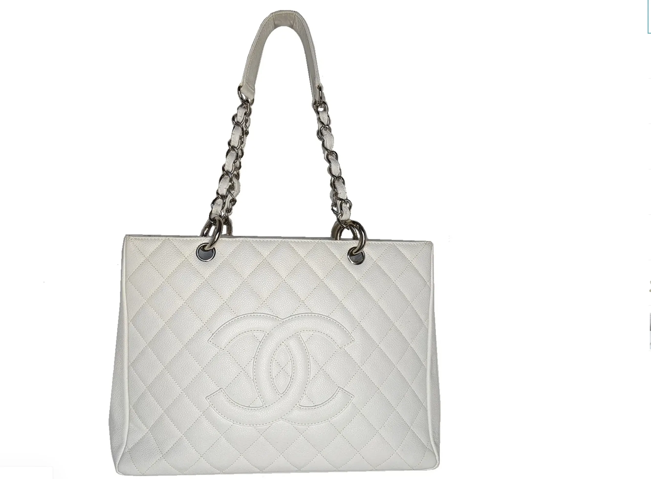 Chanel White Quilted Caviar Grand Shopper Tote GST