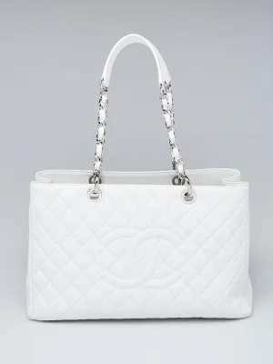 Chanel White Quilted Caviar Grand Shopper Tote GST