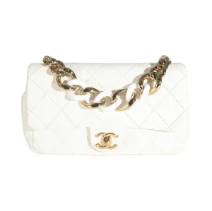 CHANEL White Quilted Lambskin Elegant Chain Flap Bag