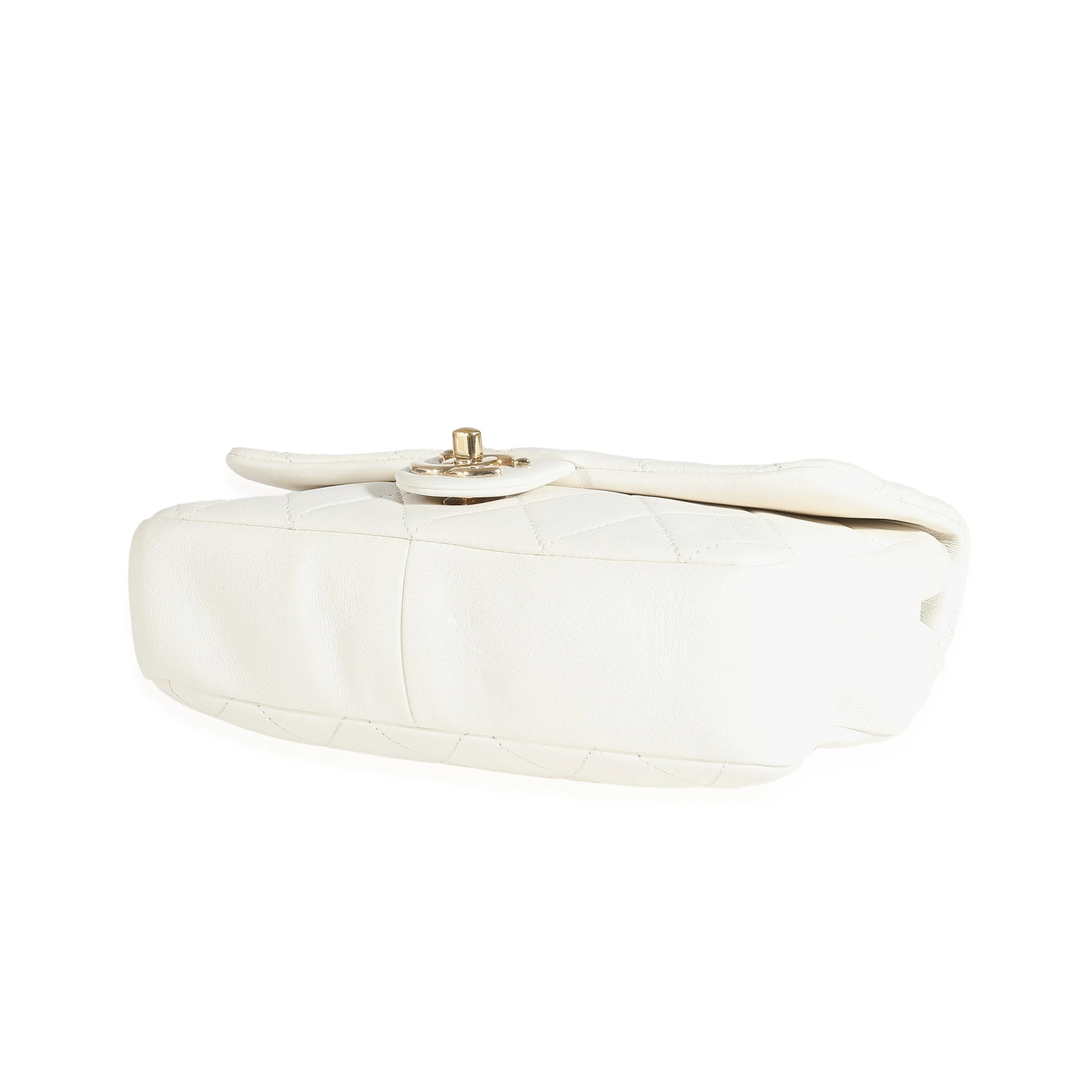 CHANEL White Quilted Lambskin Elegant Chain Flap Bag