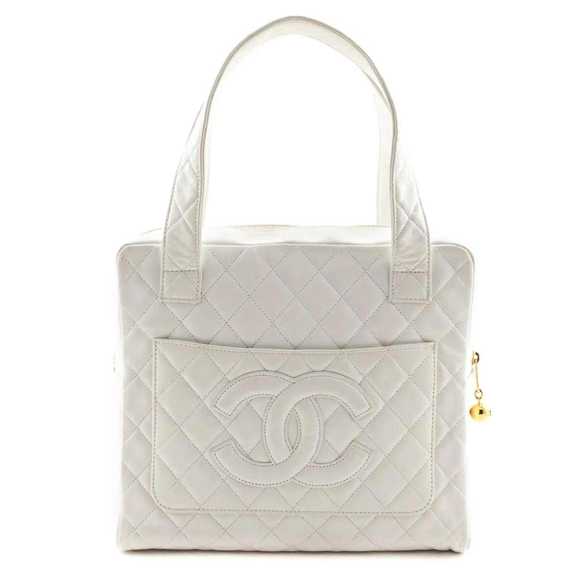 Chanel White Quilted Lambskin Vintage CC Tote Bag
