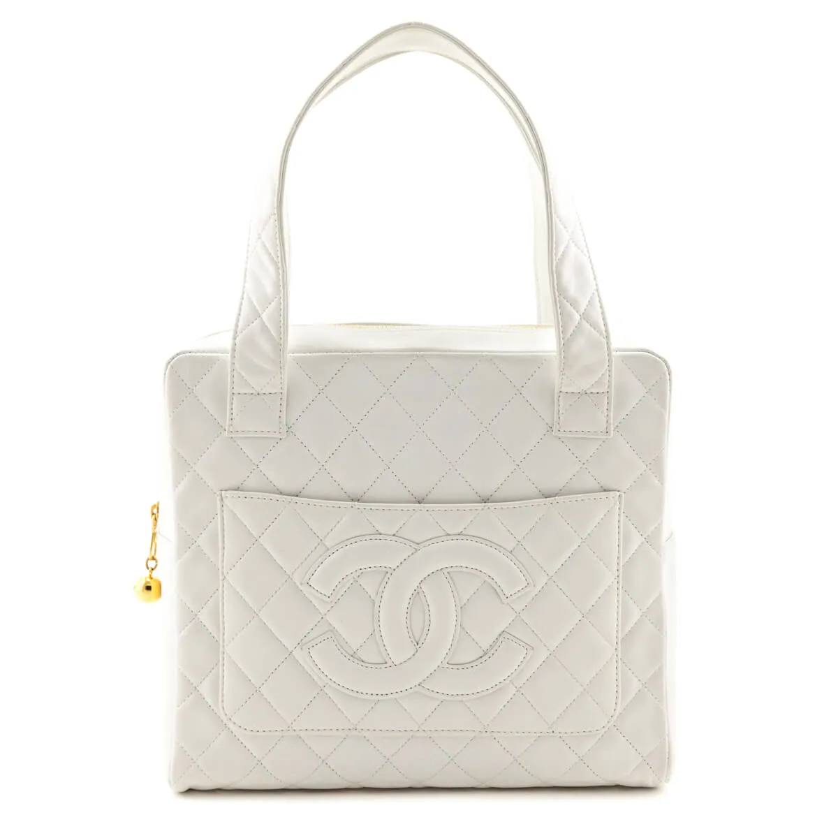 Chanel White Quilted Lambskin Vintage CC Tote Bag