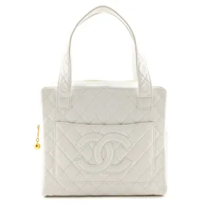 Chanel White Quilted Lambskin Vintage CC Tote Bag