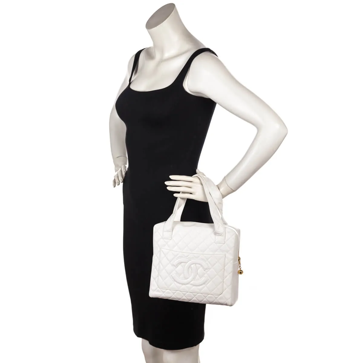 Chanel White Quilted Lambskin Vintage CC Tote Bag