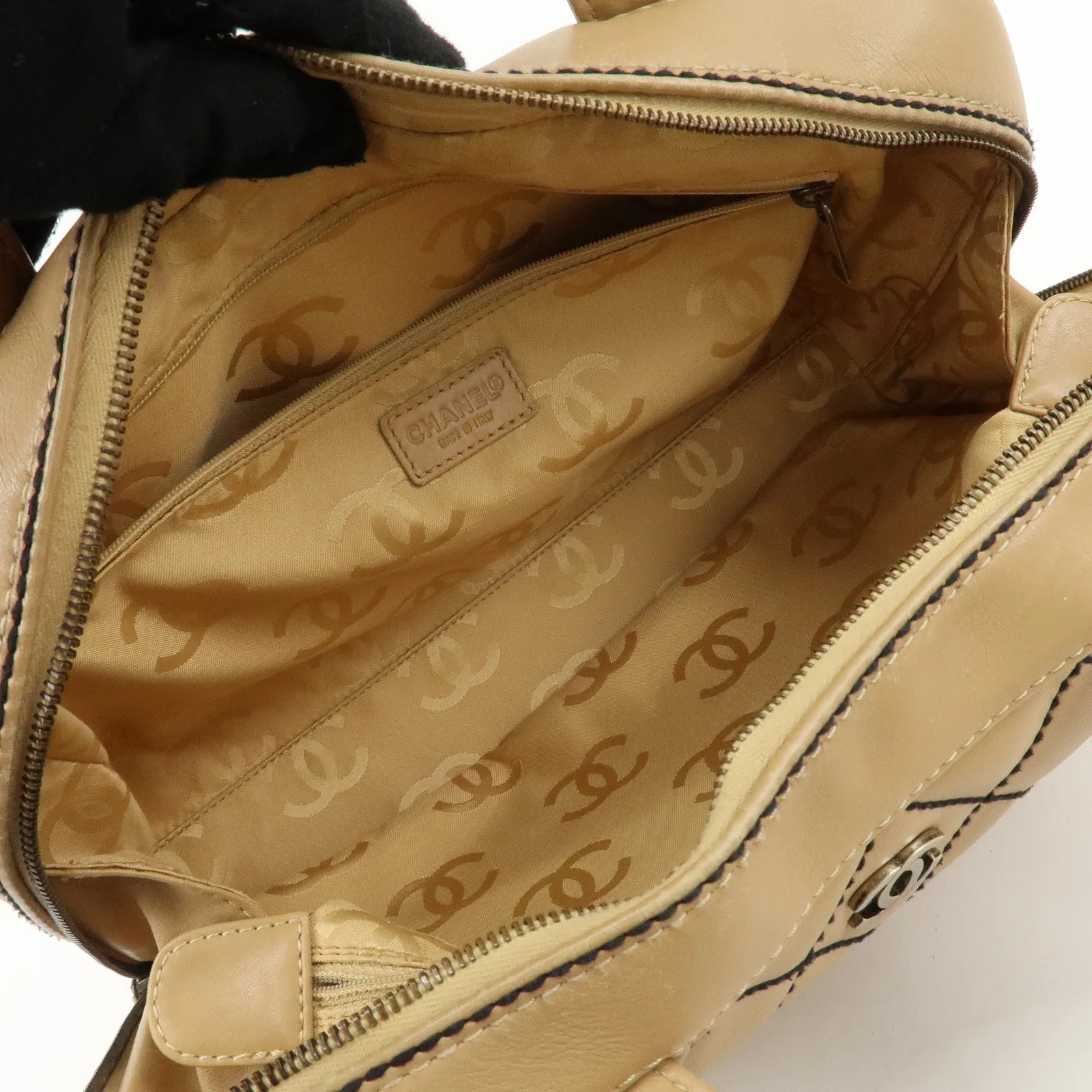 CHANEL Wild Stitch Lamb Skin Coco Mark Hand Bag Beige A14692 Used