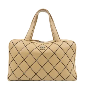 CHANEL Wild Stitch Lamb Skin Coco Mark Hand Bag Beige A14692 Used