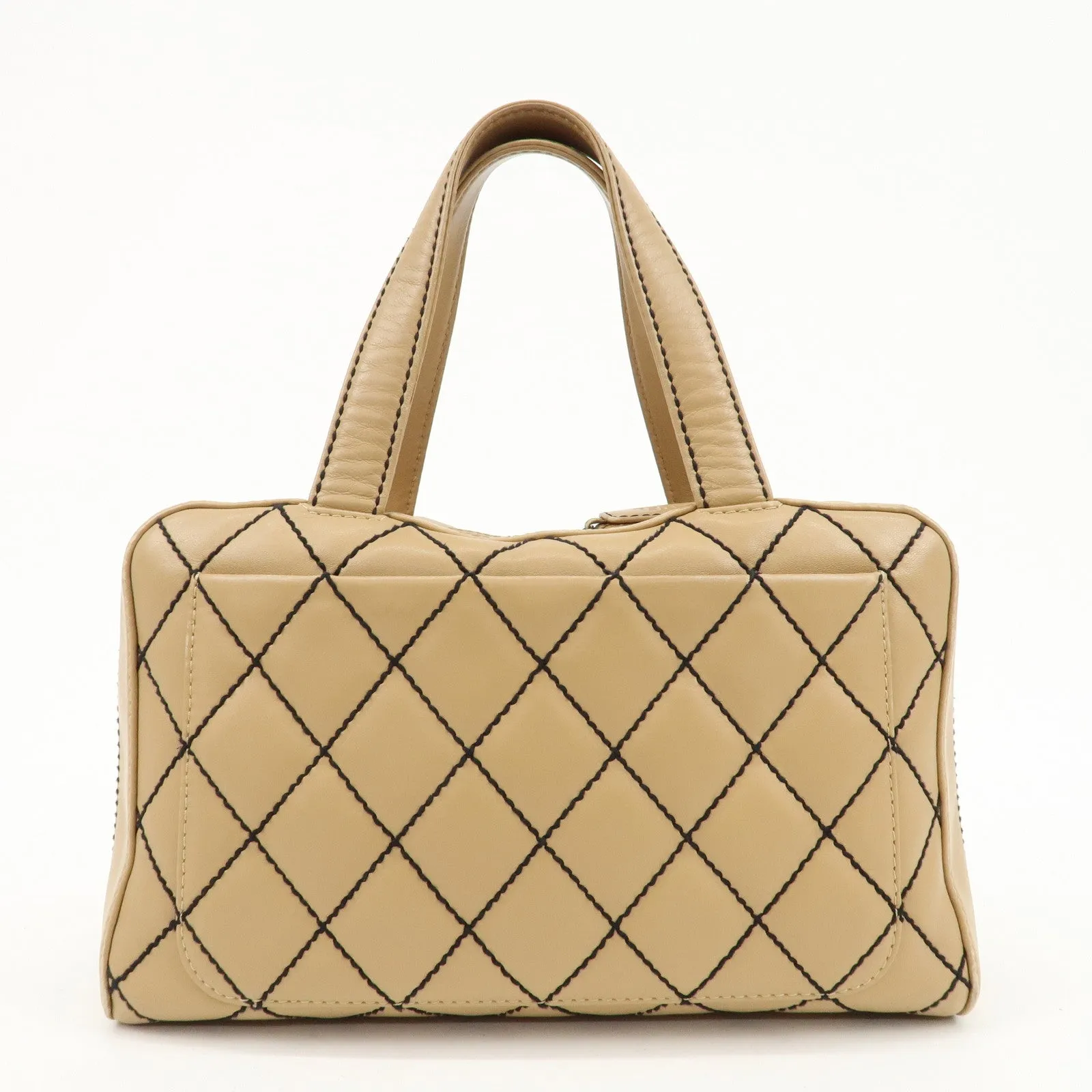 CHANEL Wild Stitch Lamb Skin Coco Mark Hand Bag Beige A14692 Used