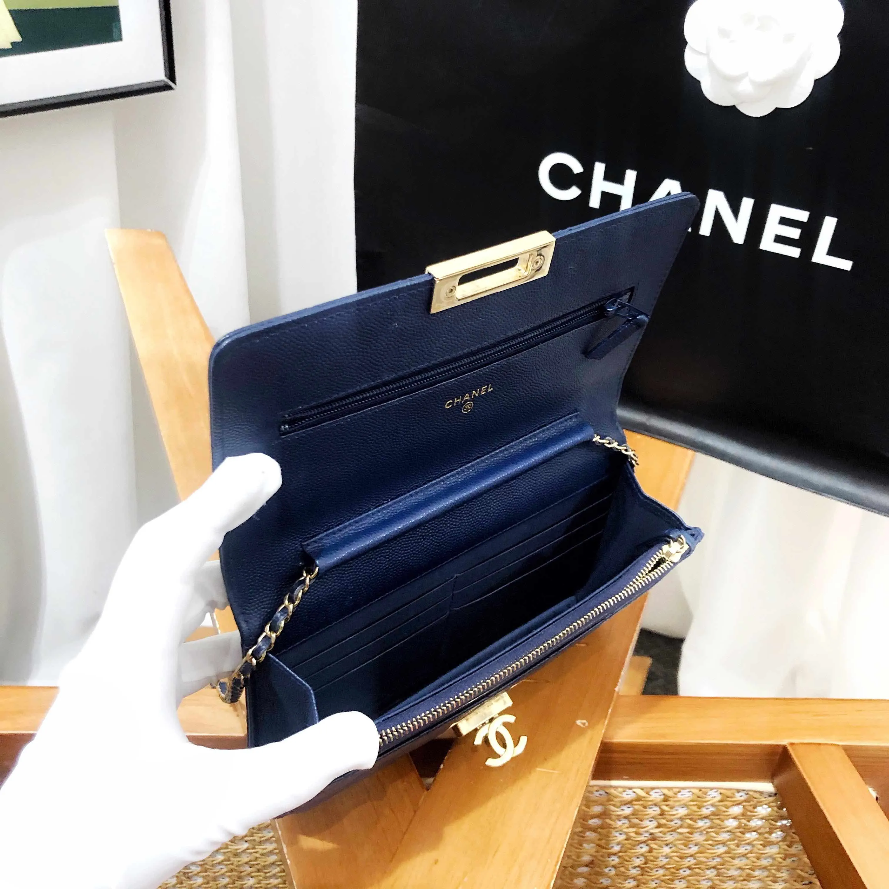 Chanel WOC Boy Flap Navy Wallet on Chain 2017 2018