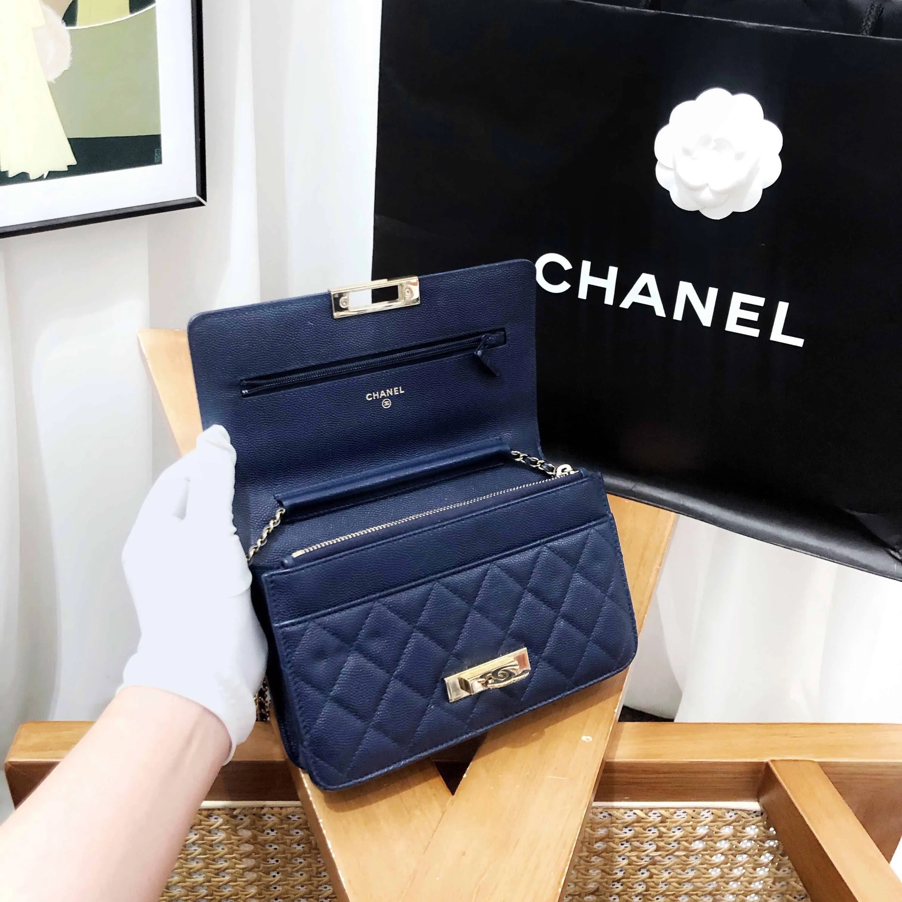 Chanel WOC Boy Flap Navy Wallet on Chain 2017 2018
