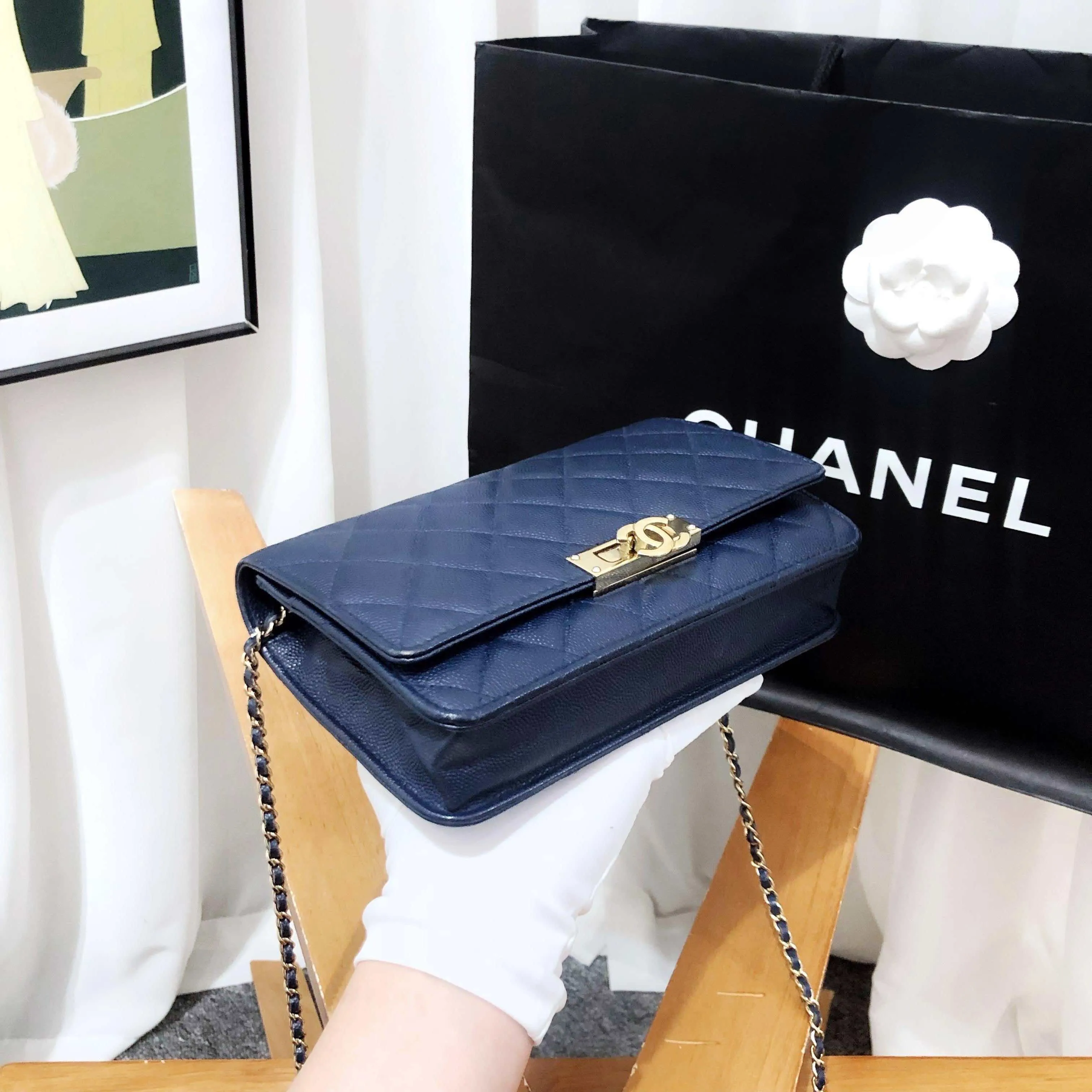 Chanel WOC Boy Flap Navy Wallet on Chain 2017 2018
