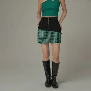 Check Color Zipper Mini Skirt