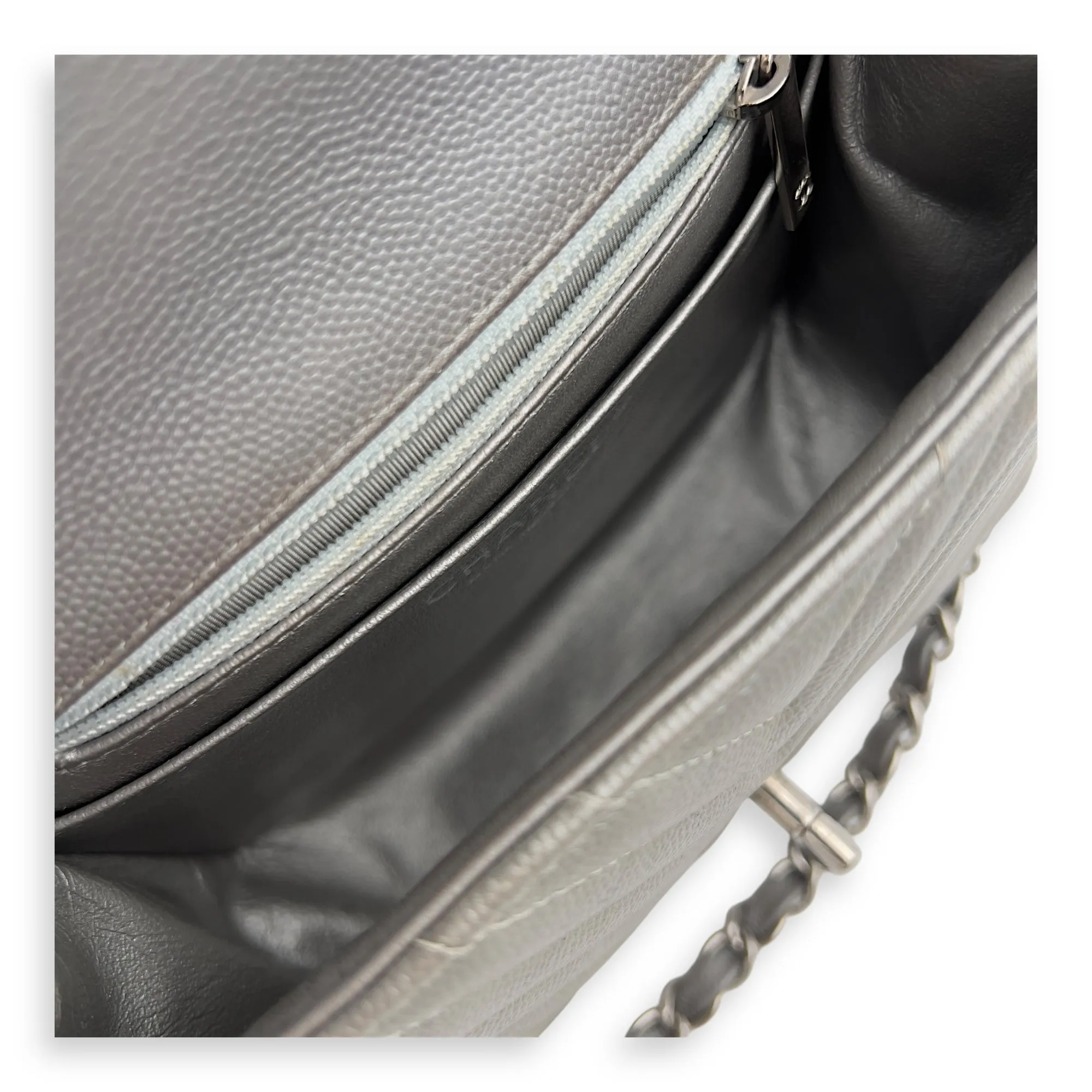 Chevron Square Mini Grey Crossbody Bag in Canvas, Silver hardware