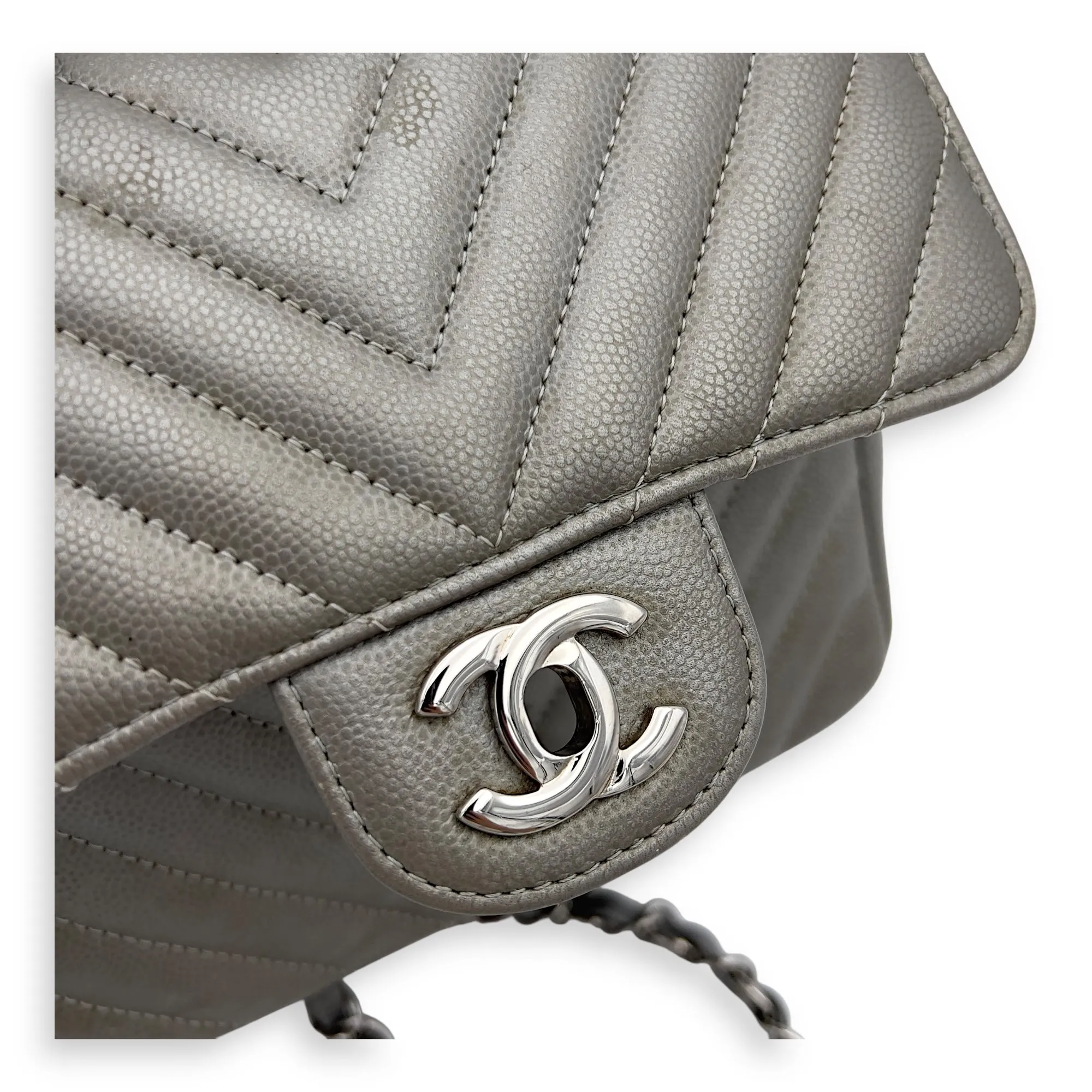 Chevron Square Mini Grey Crossbody Bag in Canvas, Silver hardware