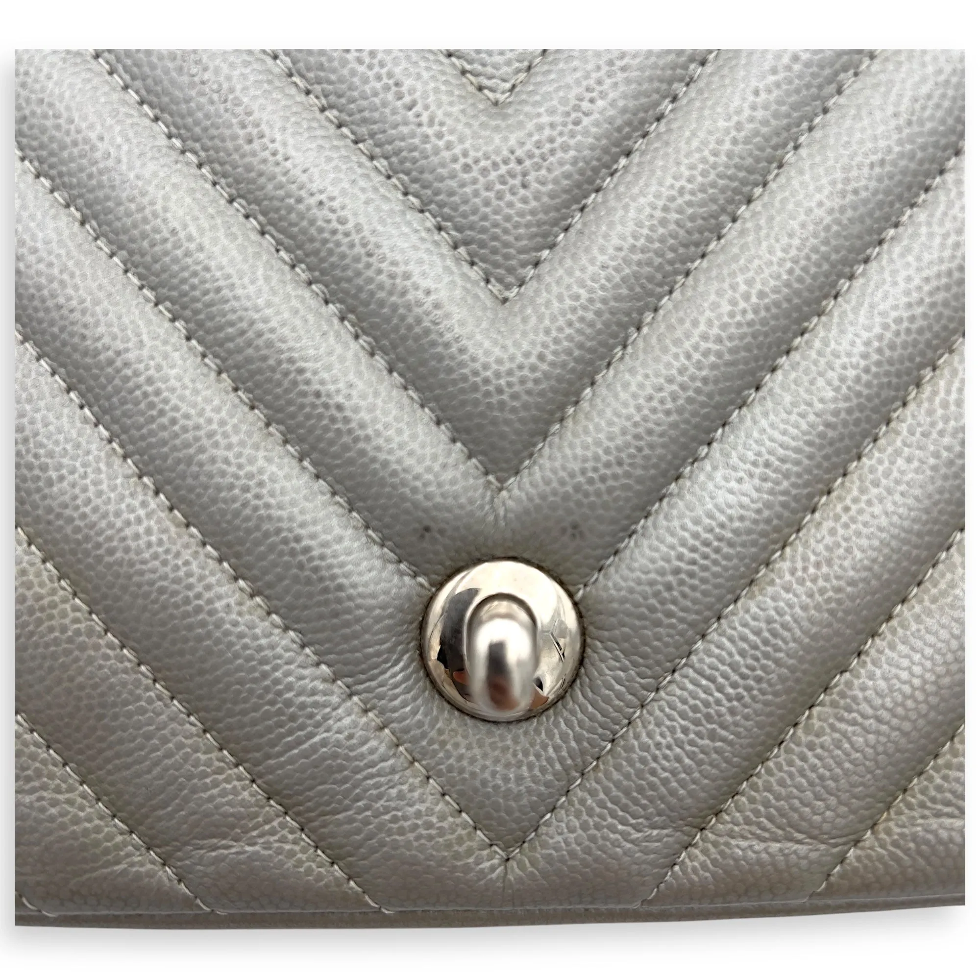 Chevron Square Mini Grey Crossbody Bag in Canvas, Silver hardware