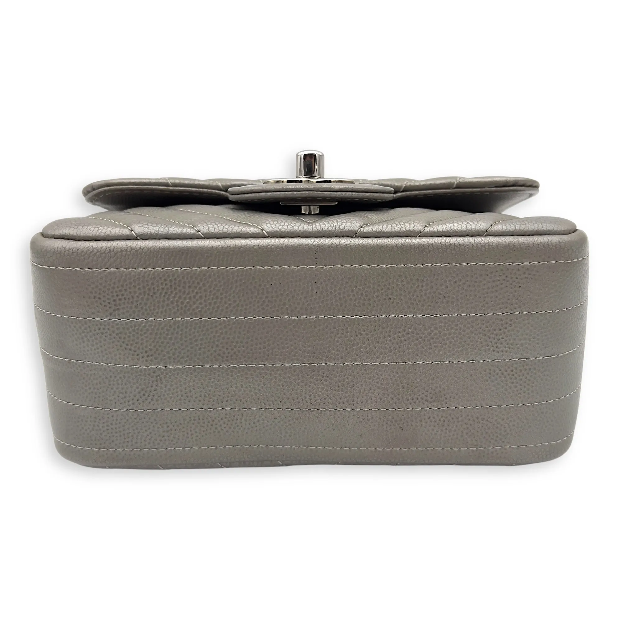 Chevron Square Mini Grey Crossbody Bag in Canvas, Silver hardware