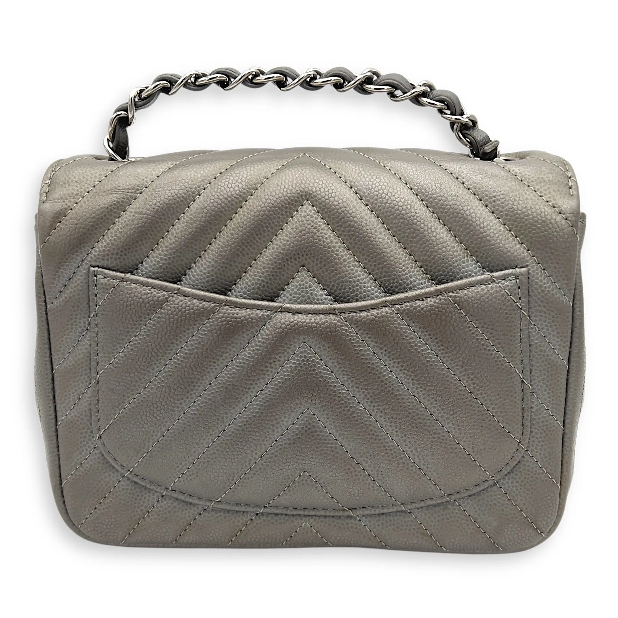 Chevron Square Mini Grey Crossbody Bag in Canvas, Silver hardware