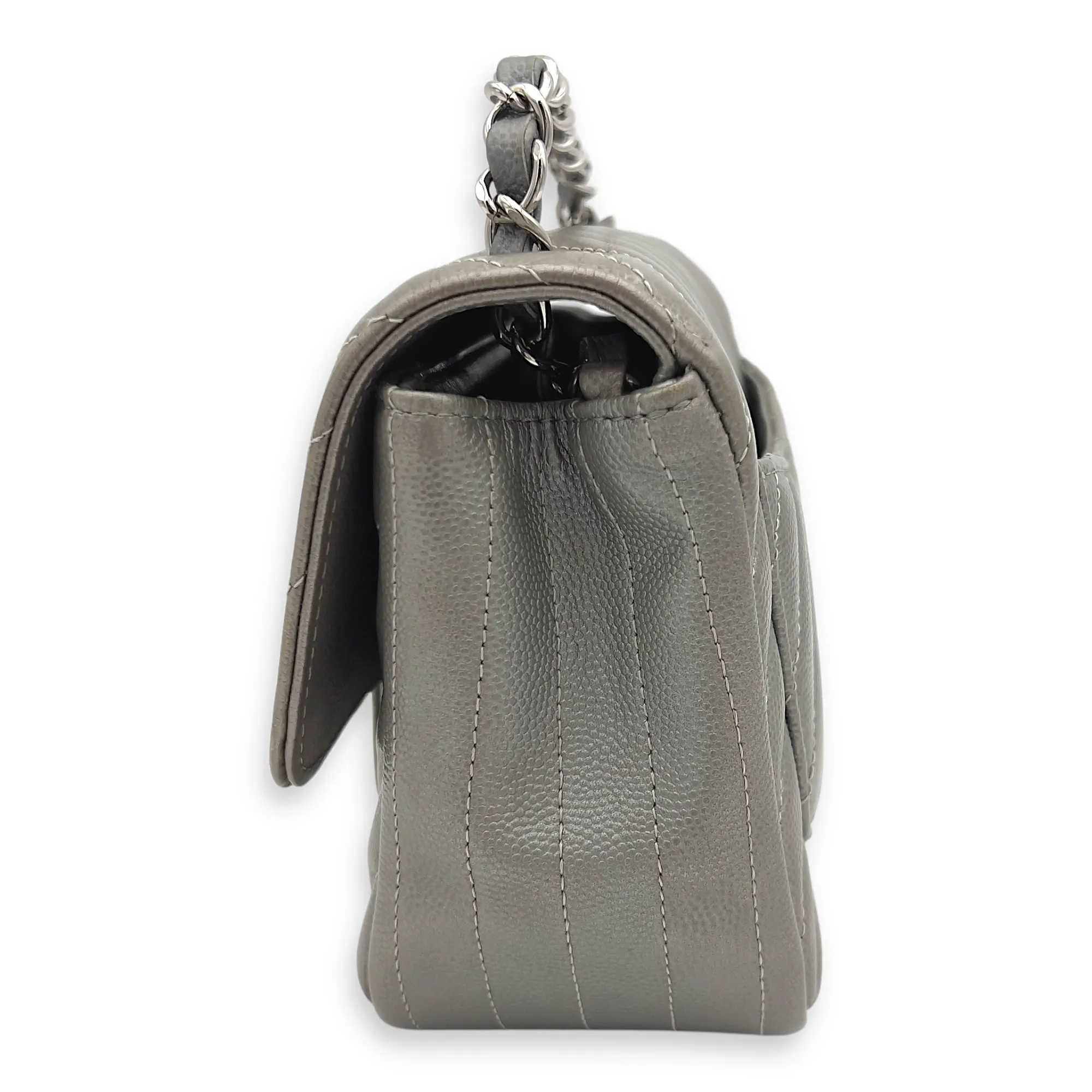 Chevron Square Mini Grey Crossbody Bag in Canvas, Silver hardware
