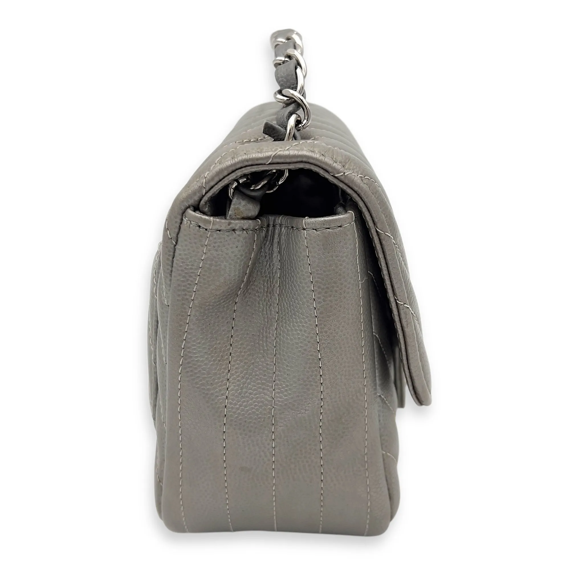 Chevron Square Mini Grey Crossbody Bag in Canvas, Silver hardware