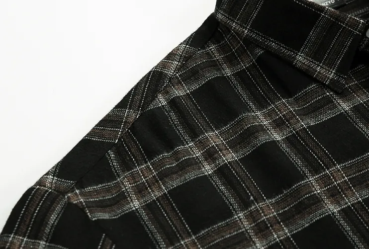 Chicmy-Korean style, Korean men's outfit, minimalist style, street fashion BLACK PLAID SHIRT