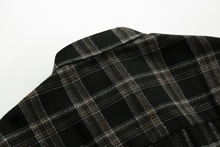 Chicmy-Korean style, Korean men's outfit, minimalist style, street fashion BLACK PLAID SHIRT