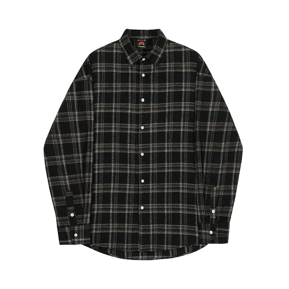 Chicmy-Korean style, Korean men's outfit, minimalist style, street fashion BLACK PLAID SHIRT