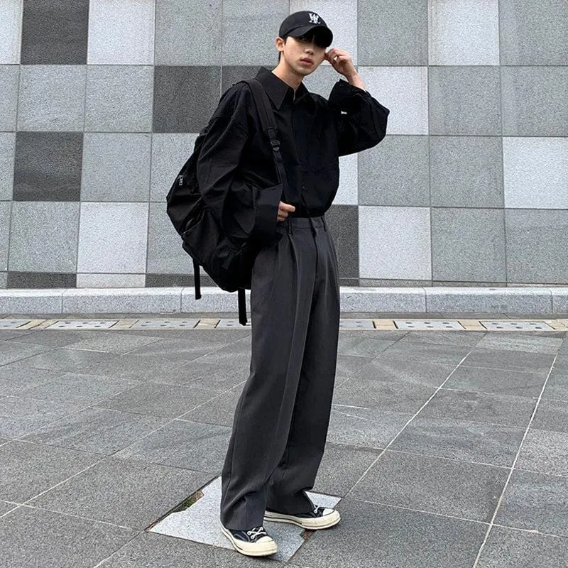 Chicmy-Korean style, Korean men's outfit, minimalist style, street fashion No. 3074 WIDE STRAIGHT LOOSE PANTS