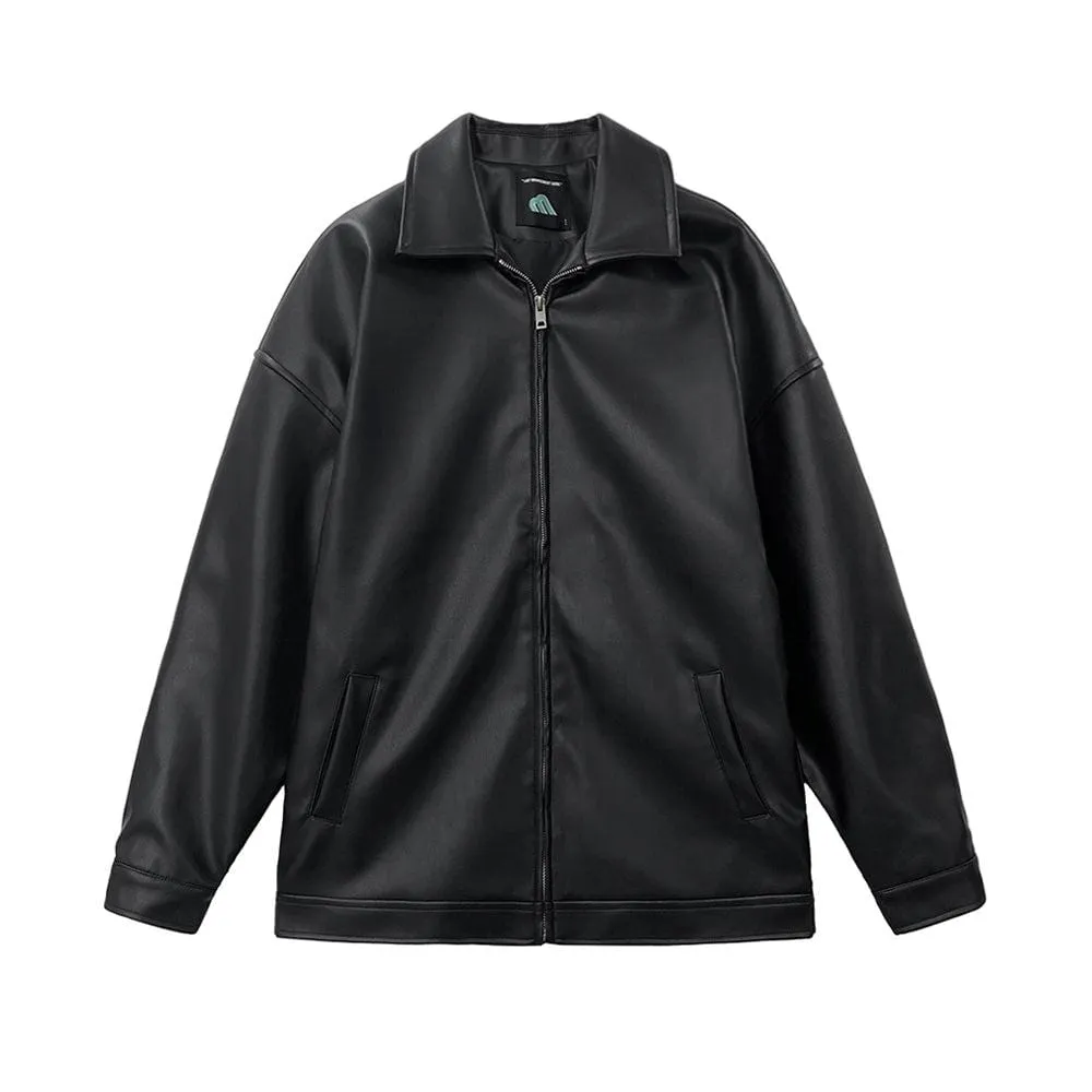 Chicmy-Korean style, Korean men's outfit, minimalist style, street fashion No. 4094 BLACK LEATHER JK