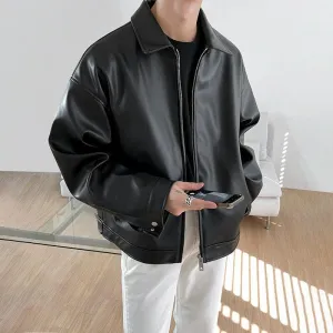 Chicmy-Korean style, Korean men's outfit, minimalist style, street fashion No. 4094 BLACK LEATHER JK