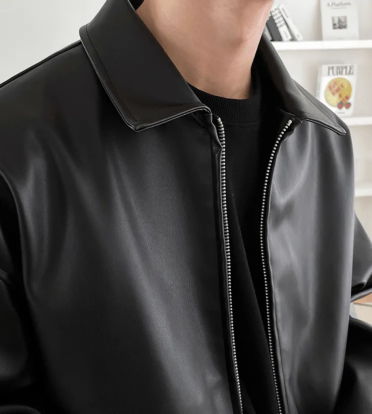 Chicmy-Korean style, Korean men's outfit, minimalist style, street fashion No. 4094 BLACK LEATHER JK