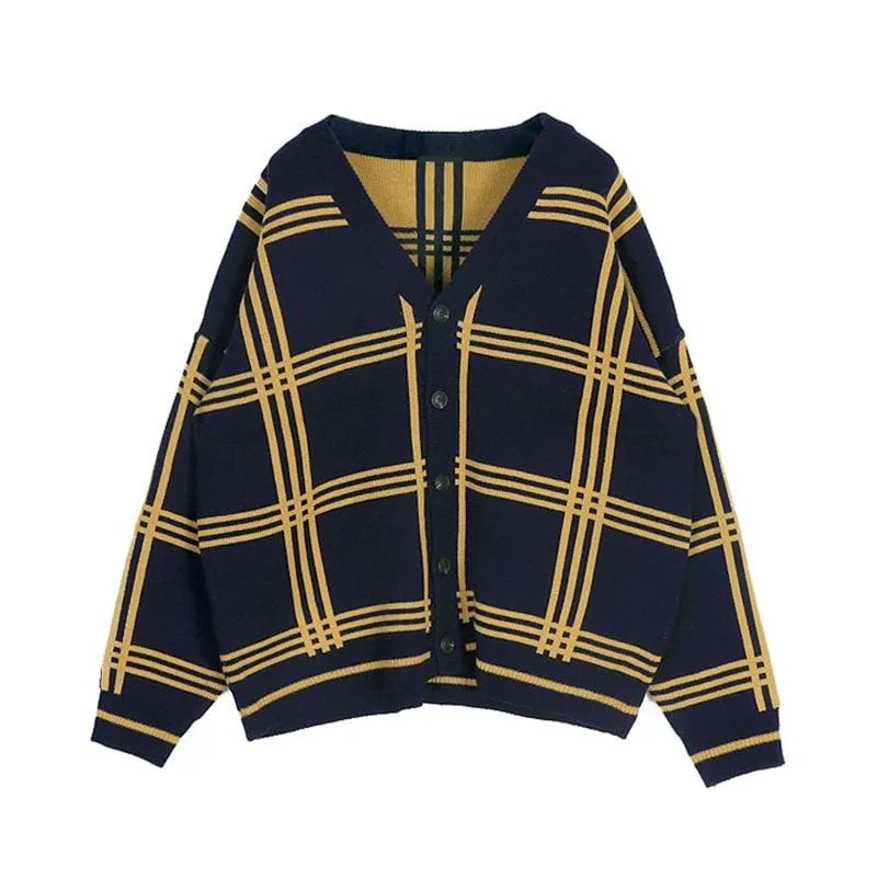 Chicmy-Korean style, Korean men's outfit, minimalist style, street fashion PLAID CARDIGAN