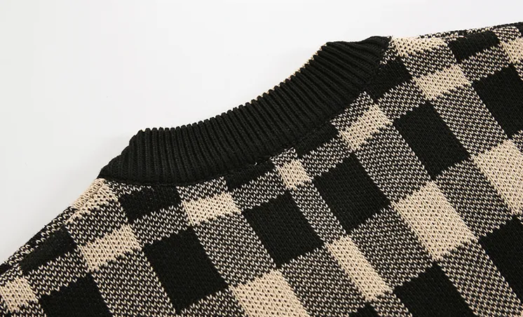 Chicmy-Korean style, Korean men's outfit, minimalist style, street fashion PLAID V-NECK SWEATER