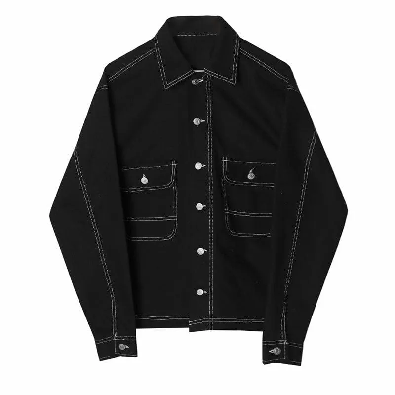 Chicmy-Korean style, Korean men's outfit, minimalist style, street fashion POCKET STITCHED DENIM JK