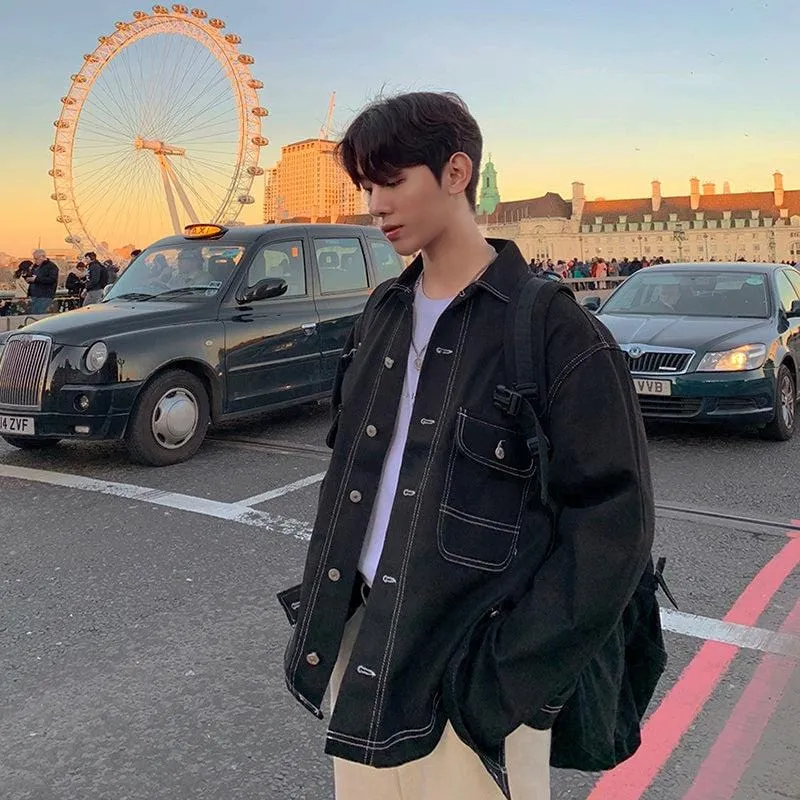 Chicmy-Korean style, Korean men's outfit, minimalist style, street fashion POCKET STITCHED DENIM JK