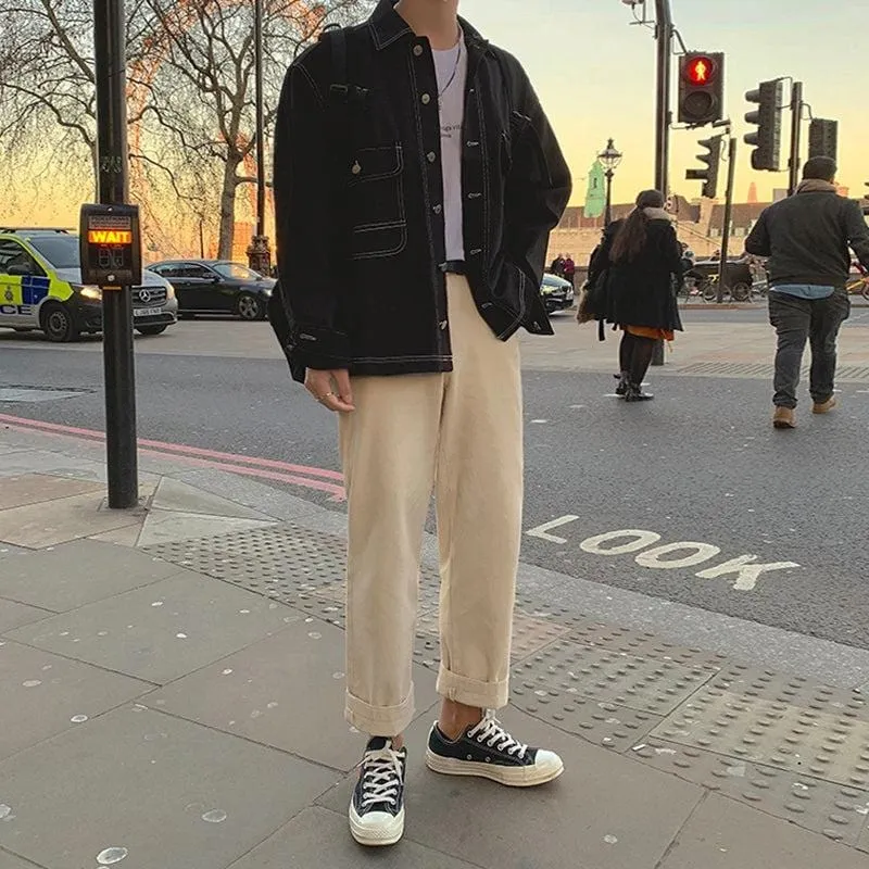 Chicmy-Korean style, Korean men's outfit, minimalist style, street fashion POCKET STITCHED DENIM JK