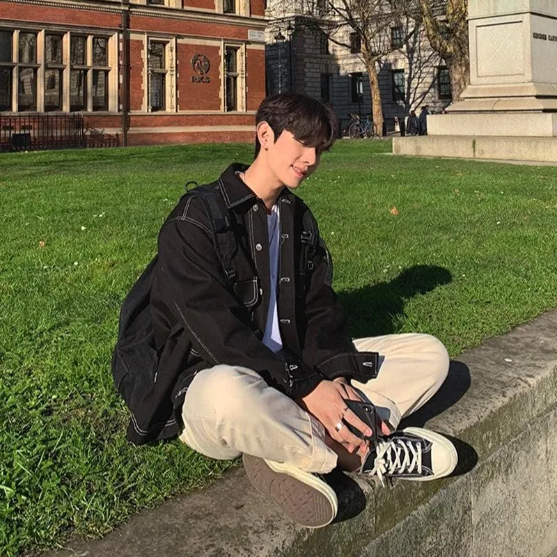 Chicmy-Korean style, Korean men's outfit, minimalist style, street fashion POCKET STITCHED DENIM JK