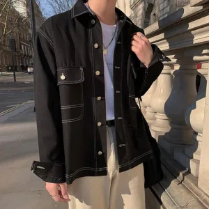 Chicmy-Korean style, Korean men's outfit, minimalist style, street fashion POCKET STITCHED DENIM JK