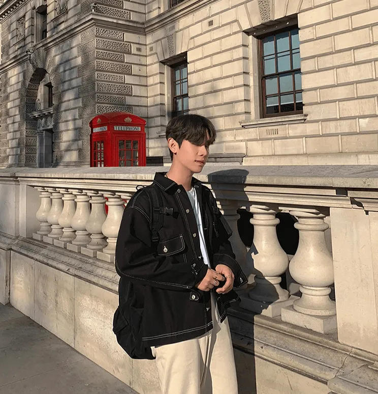 Chicmy-Korean style, Korean men's outfit, minimalist style, street fashion POCKET STITCHED DENIM JK