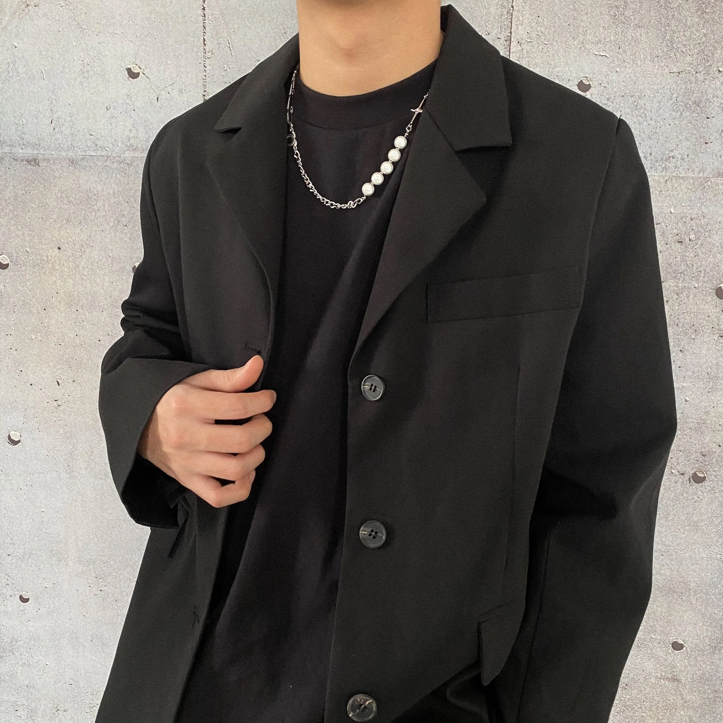 Chicmy-Korean style, Korean men's outfit, minimalist style, street fashionCROSS CHAIN PEARL NECKLACE