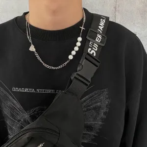 Chicmy-Korean style, Korean men's outfit, minimalist style, street fashionCROSS CHAIN PEARL NECKLACE