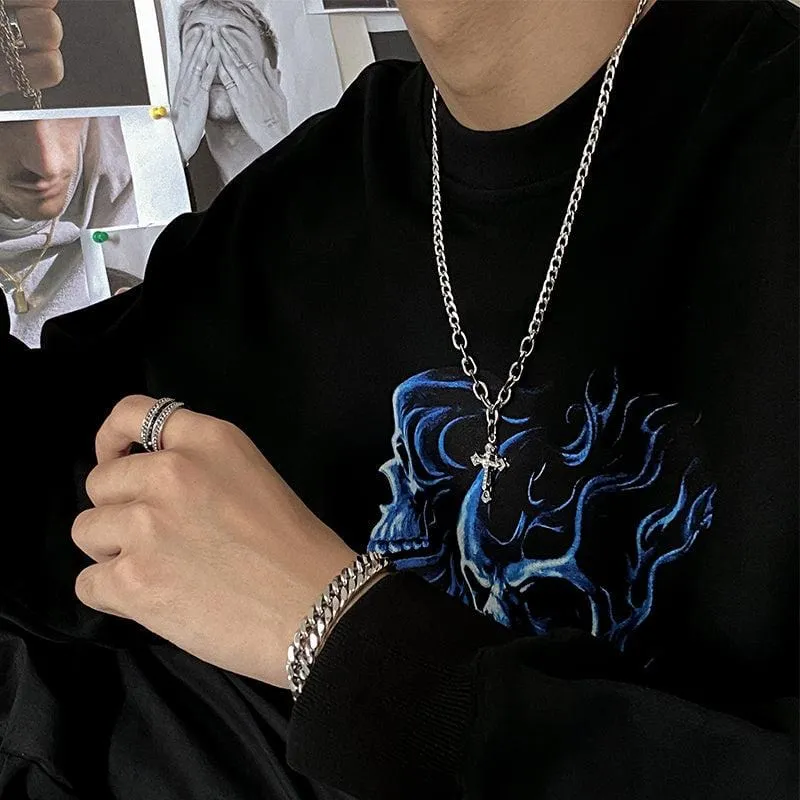 Chicmy-Korean style, Korean men's outfit, minimalist style, street fashionCROSS PENDANT CHAIN NECKLACE